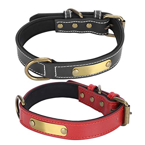 Leder Hunde Halsband, 2-teiliges, verstellbares, weich gepolstertes Haustier Halsband mit reserviertem Typenschild ID Etikett für kleine, mittel und große Hunde[M] Hundepfeifen von Atyhao