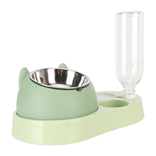 Atyhao Haustier-Katzennapf-automatische Tränke, Erhöhtes Stand-Schüssel-Siphon-Prinzip Leicht zu Reinigender Edelstahl 4 in 1 550 Ml Wasser Verhindert Traurigkeit für Zuhause (Grün) von Atyhao
