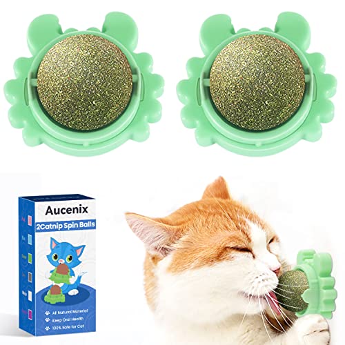 Aucenix Katzenminze Balls Spielzeug für Katze, Katzenminze Wandroller für Katzenlecken, Zahnreinigung Dentales essbares Kätzchenspielzeug, Natürliches drehbares Katzenspielzeug (2 Stück Grün) von Aucenix