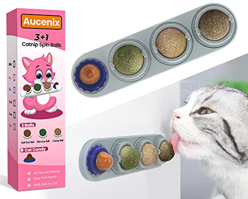 Aucenix Katzenminze Ball, 4 Stück Natürliche Katzenminze Bälle Spielzeug für Katzen Lecken, Drehbare Zahnreinigung Dental Katze Spielzeug, Katzenminze Spielzeug für Kätzchen (Grau) von Aucenix