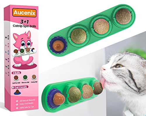 Aucenix Katzenminze Ball, 4 Stück Natürliche Spielzeug für Katzen Lecken, Drehbare Zahnreinigung Dental , für Kätzchen (Grün) von Aucenix