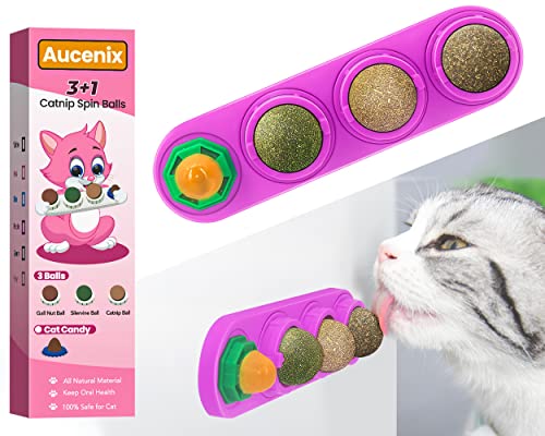 Aucenix Katzenminze Ball, 4 Stück Natürliche Katzenminze Bälle Spielzeug für Katzen Lecken, Drehbare Zahnreinigung Dental Katze Spielzeug, Katzenminze Spielzeug für Kätzchen (Lila) von Aucenix