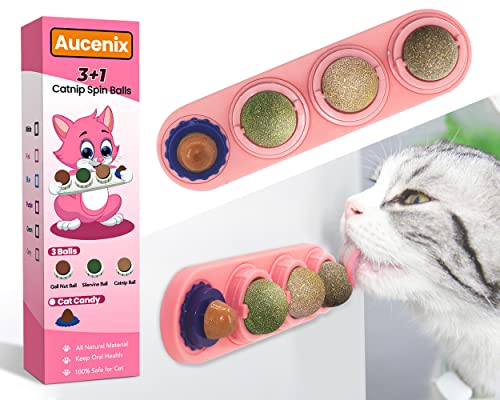 Aucenix Katzenminze Ball, 4 Stück Natürliche Spielzeug für Katzen Lecken, Drehbare Zahnreinigung Dental für Kätzchen (Rosa) von Aucenix