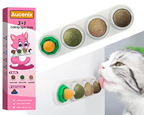 Aucenix Katzenminze Ball, 4 Stück Natürliche Katzenminze Bälle Spielzeug für Katzen Lecken, Drehbare Zahnreinigung Dental Katze Spielzeug, Katzenminze Spielzeug für Kätzchen (Weiß) von Aucenix