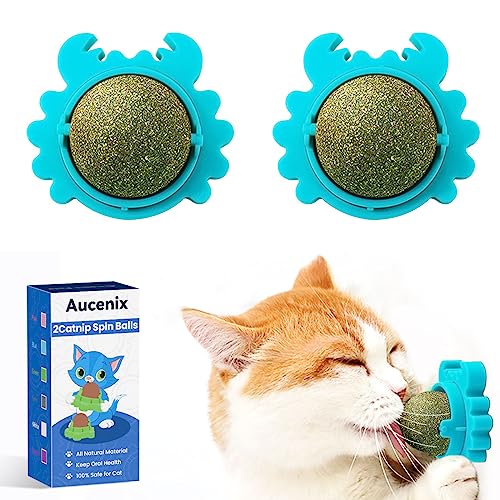 Aucenix Katzenminze Balls Spielzeug für Katze, Katzenminze Wandroller für Katzenlecken, Zahnreinigung Dentales essbares Kätzchenspielzeug, Natürliches drehbares Katzenspielzeug (Blue) von Aucenix