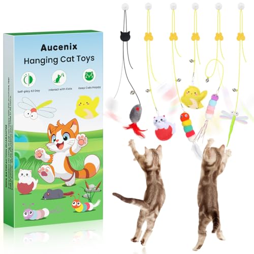 Aucenix Katzenspielzeug Selbstbeschäftigung Hängende Türrahmen - Interaktives Katze Feder Spielzeug mit Federn, Katzenminze, 6Pcs Intelligenz Hüpfendes Einziehbares für Katzenauslauf, gegen Langeweile von Aucenix