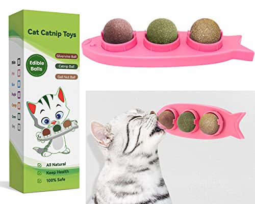 Aucenix Katzenminze Balls für Katzen, Drehbares Leckerli Spielzeug für Katzen, Natürliches Matatabi Zahnreinigung Dental Kätzchen Kauspielzeug, Katzenminze Wandspielzeug für Katzenkätzchen (Rosa) von Aucenix