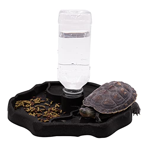 Aufeeky 2-in-1 Reptilien-Wasserschale & Futterschale mit Flasche, automatisches Nachfüllen von Wasserschale für Schildkröte, Einsiedler, Krabbe, Frosch, großer Reptilien-Futterspender (Kaffee) von Aufeeky
