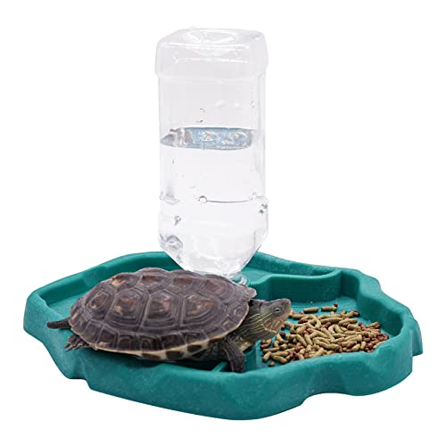 Aufeeky 2-in-1 Reptilien-Wasserschale & Futterschale mit Flasche, automatisches Nachfüllen von Wasserschale für Schildkröte, Einsiedler, Krabbe, Frosch, großer Reptilien-Futterspender (blau) von Aufeeky