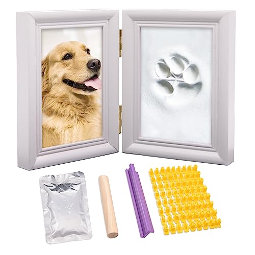 Aufeeky Hunde- oder Katzenpfotenabdruck-Set, Fotorahmen, Haustierpfotenabdruck-Andenken-Set mit Ton, Holz-Bilderrahmen für Hunde, perfektes Gedenkgeschenk für Tierliebhaber, Weiß von Aufeeky