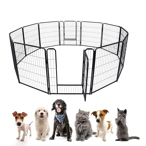 AufuN 12-TLG Welpenauslauf faltbares Freilaufgehege Tierlaufstall 80cm hoch, Automatische Verriegelung, Laufgitter Welpenlaufstall mit Tür für Hunde, Kaninchen, Kleintiere, Katze von AufuN