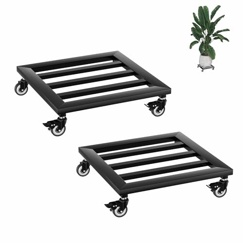 AufuN 2 Stück Pflanzenroller Eckig Metall, 30cm Blumentopf Untersetzer mit Abschließbaren Rollen, Blumenroller Pflanzen Rollbrett Transportroller Für Innenbereich Außenbereich Haus und Garten, Tye A von AufuN