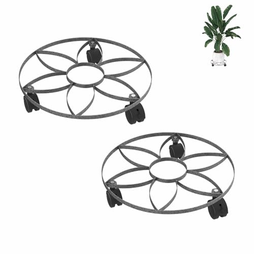 AufuN 2 Stück Pflanzenroller Rund Metall, Ø32cm Blumentopf Untersetzer mit Abschließbaren Rollen, Blumenroller Pflanzen Rollbrett Transportroller Für Innenbereich Außenbereich Haus und Garten, Tye D von AufuN