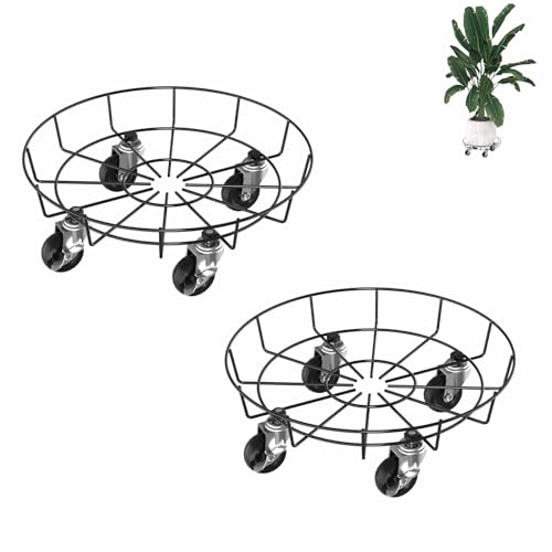 AufuN 2 Stück Pflanzenroller Rund Metall, Ø33cm Blumentopf Untersetzer mit Abschließbaren Rollen, Blumenroller Pflanzen Rollbrett Transportroller Für Innenbereich Außenbereich Haus und Garten, Tye C von AufuN