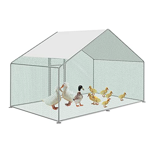 Aufun Freilaufgehege Hühnerstall mit Schloss, Verzinkter Stahlrahmen, PVC-beschichtetes Schatten Dach für Hühnerkäfig Geflügelstall Vogelkäfig Kleintiere, 3 x 2 x 2m von AufuN