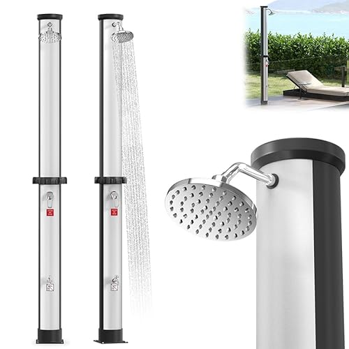 AufuN Solardusche 40 Liter, Solar Gartendusche warmes Wasser inkl. Schutzhaube, Pooldusche Camping mit Wasserhahn und Regenduschkopf, ohne Stromanschluss, Gartenschlauch-Anschluss, Silber AufuN Solardusche 40 Liter, Solar Gartendusche warmes Wasser inkl. Schutzhaube, Pooldusche Camping mit Wasserhahn und Regenduschkopf, ohne Stromanschluss, Gartenschlauch-Anschluss, Silber von AufuN