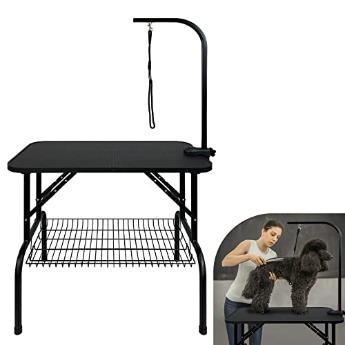 AufuN Trimmtisch für Hunde Schertisch, 80x46x76 cm Stabil Hundepflegetisch klappbar, höhenverstellbar, Hunde Badetisch, Pudel Fellpflege, bis 60 KG von AufuN