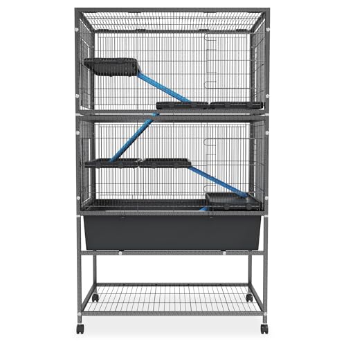 Aufun 2 Ebene Kleintierkäfig, Hamsterkäfig Meerschweinchen Käfig 88x48x150cm Rattenkäfig mit Sicherheitsschlösser, Leiter, Lagerregal und Rollen Hamster Käfig Nagerkäfig Kleintierstall von AufuN