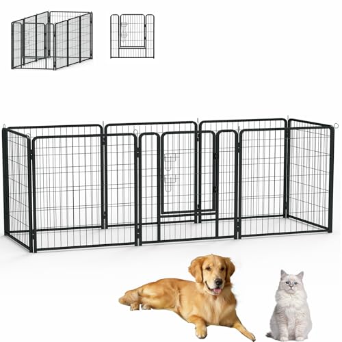 Aufun 8-Gitter Freilaufgehege Welpenauslauf faltbares Tierlaufstall, Automatische Verriegelung, Laufgitter Welpenfreigehege Hundegehege mit Tür für Hunde, Kaninchen, Kleintiere, Katze, je 80x80cm von AufuN