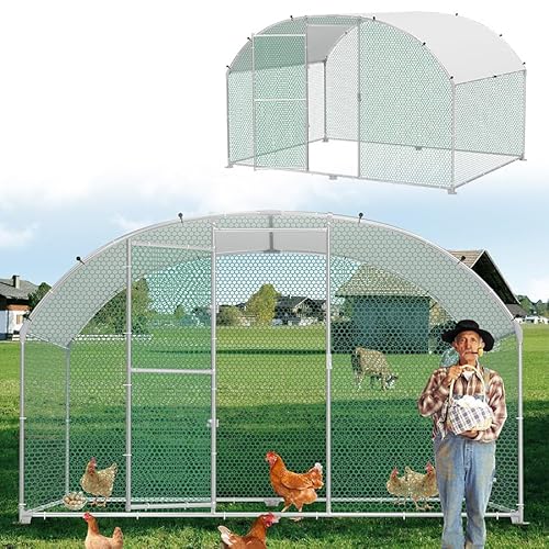 Aufun Freilaufgehege 3x2x2m Hühnerstall Haustierkäfig Freigehege, Verzinkter Stahlrahmen Bogenaufsatz Hühnerkäfig Voliere mit Dachplane Sonnenschutzdach Winterfest für Heimtiergehege Vogelkäfig von AufuN