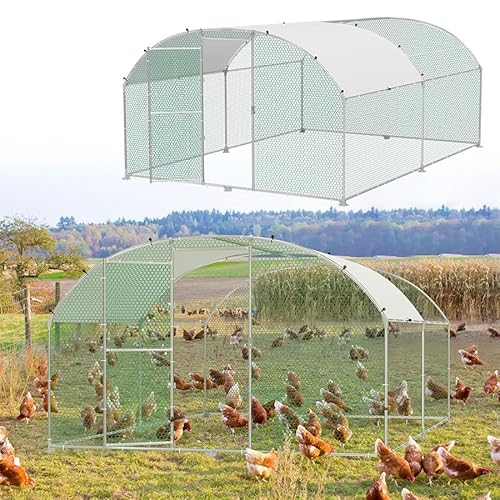 Aufun Freilaufgehege 3x4x2m Hühnerstall Haustierkäfig Freigehege, Verzinkter Stahlrahmen Bogenaufsatz Hühnerkäfig Voliere mit Dachplane Sonnenschutzdach Winterfest für Heimtiergehege Vogelkäfig von AufuN