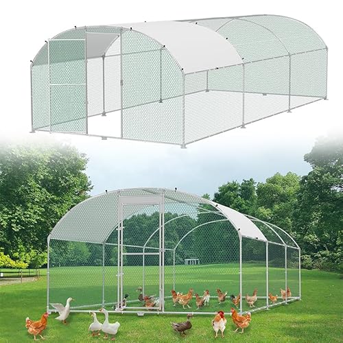 Aufun Freilaufgehege 3x6x2m Hühnerstall Haustierkäfig Freigehege, Verzinkter Stahlrahmen Bogenaufsatz Hühnerkäfig Voliere mit Dachplane Sonnenschutzdach Winterfest für Heimtiergehege Vogelkäfig von AufuN