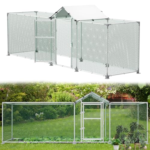 Aufun Freilaufgehege 4x1x1.5M Hühnerstall Außengehege mit Schloss, Verzinkter Stahlrahmen, Kleintierstall Hühnerhaus PVC-beschichtetes Schatten Dach für Haustierkäfig Vogelkäfig Kleintiere von AufuN