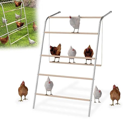 Aufun Hühnerleiter 4 Ebenen Große Sitzstange für Hühner, 136x105cm Hühnerstock Hühner Kletterturm mit Schaukel, Hühnerspielzeug für Lauf Hühnerstange für Hinterhofgeflügel Vogelständer, Bauernhof von AufuN