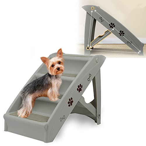 Aufun Hundetreppe 4 stufige Katzentreppe haustiertreppe bis zu 50cm hoch, Faltbare Treppe ideal für kleine & große Hunde, Bett oder Sofa, Katze, Welpe, Möbel für Haustier (Grau, 1 Stück) von AufuN