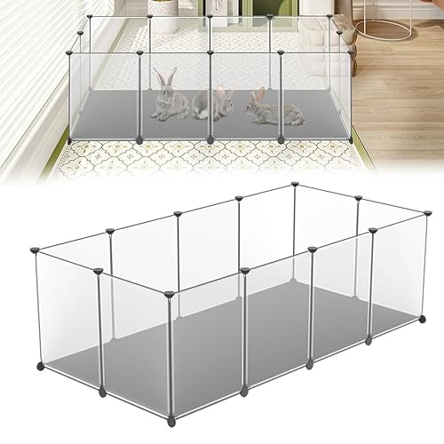 Aufun Kleintiergehege Freigehege 143x73x46cm für Kaninchen, Freilaufgehege Laufstall mit Unterlage, Meerschweinchen Gehege，DIY Kleintierauslauf Innengehege für Kleintiere, Hasen, Hamster, Weiß von AufuN