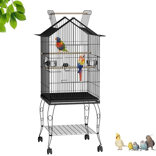 Aufun Vogelkäfig mit Vogelspielzeuge, Vogelhaus Wellensittichkäfig, Vogelvoliere Metall, Exotenkäfig, Käfigspielzeug Nymphensittiche Voliere Vogelhaus Käfig mit Vogeltreppe (Tye A, 46x36x62cm) von AufuN