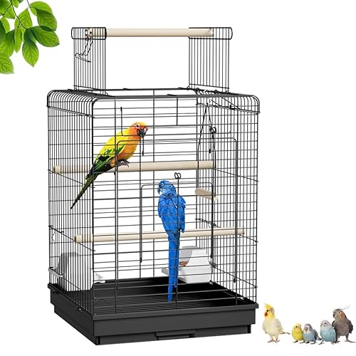 Aufun Vogelkäfig mit Vogelspielzeuge, Vogelhaus Wellensittichkäfig, Vogelvoliere Metall, Exotenkäfig, Käfigspielzeug Nymphensittiche Voliere Vogelhaus Käfig mit Vogeltreppe (Tye C, 46x46x79cm) von AufuN