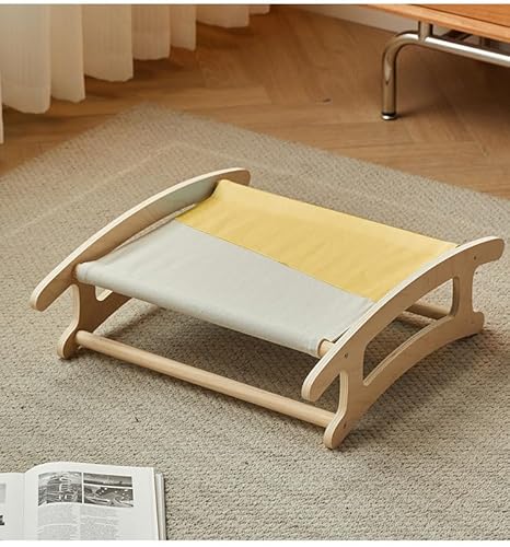 Auijuzll Massivholz Haustierbett, Holzboden stehendes Katzenbett, Katze Schaukelbett, Ganzjahres universelle Katzenhängematte, geeignet für alle Haustiere (41 * 50 * 16, Graugelb) von Auijuzll