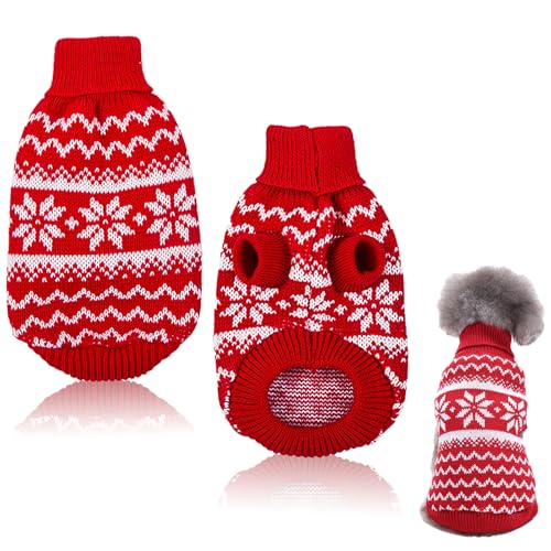 Auirshiky Weihnachten Hundepullover, Winter Warmer Hund Pullover Kleidung Haustier Mantel Kostüm, Warm Hündchen Kleidung, Rot Weihnachtsschneeflocke Bestickter Pullover Strickwaren (M) von Auirshiky