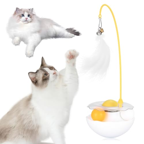 Auktransceler Interaktives Katzenspielzeug mit abnehmbarem Katzenreizstab, Federn, Glöckchen und Katzenminzebällen – interaktives Becherdesign für Hauskatzen, waschbares Kätzchenspielzeug, weiß von Auktransceler