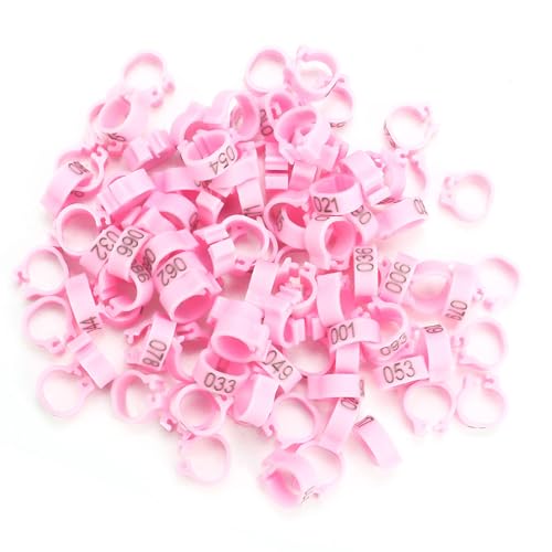 Aumotop Kunststoff, Nummeriert, 100 Stück/Beutel, 8 Mm Buchstaben, Tauben-Vogelbeinbänder, Ringe, Rot, Gelb, Rosa, Blau, Weiß, Grün, Geeignet für die Meisten Erwachsenen Vögel (Rosa) von Aumotop