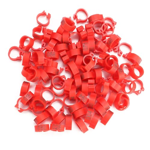 Aumotop Kunststoff, Nummeriert, 100 Stück/Beutel, 8 Mm Buchstaben, Tauben-Vogelbeinbänder, Ringe, Rot, Gelb, Rosa, Blau, Weiß, Grün, Geeignet für die Meisten Erwachsenen Vögel (Rot) von Aumotop