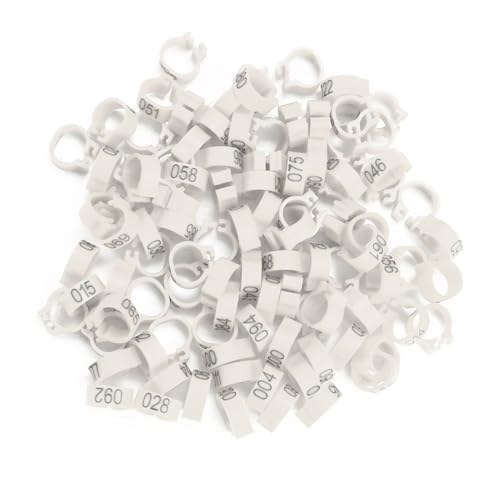 Aumotop Kunststoff, Nummeriert, 100 Stück/Beutel, 8 Mm Buchstaben, Tauben-Vogelbeinbänder, Ringe, Rot, Gelb, Rosa, Blau, Weiß, Grün, Geeignet für die Meisten Erwachsenen Vögel (Weiß) von Aumotop