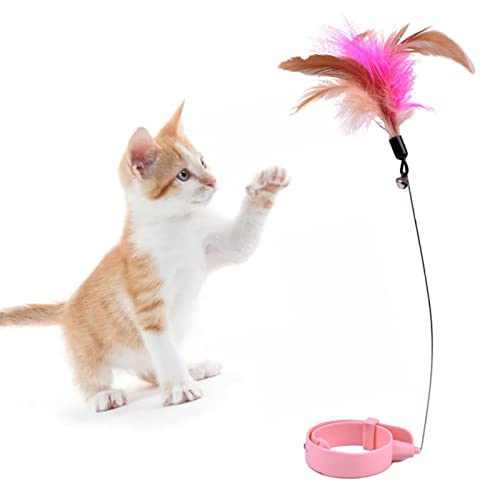Aumotop Verstellbares, Interaktives Katzenspielzeug mit Federhalsband Zum Spielen Im Innenbereich (Rosa) von Aumotop