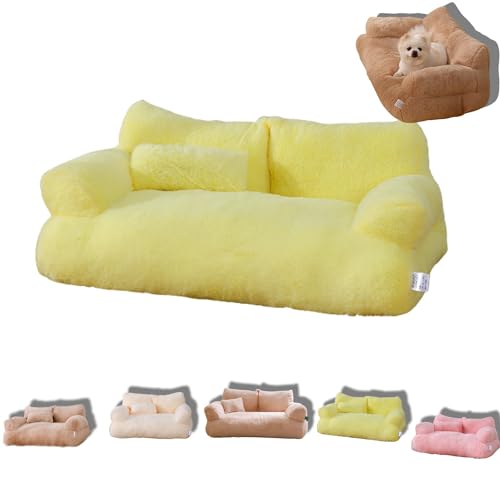 Aumude Calming Pet Sofa, Sofa Slicier, Dog Bed Fluffy Plush Memory Foam Removable Washable for Medium Small Dogs & Cats (M, Lemon Yellow) von Aumude