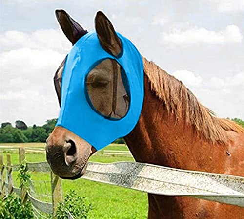 Aunye Fliegenmaske,Horse Fly Lycra Mask,Anti-Fly Mesh,mit Ohren-und UV-Schutz,Fliegenschutz für Pferde/Cob/Pony Equestrian Mesh-Augen (Blau) von Aunye