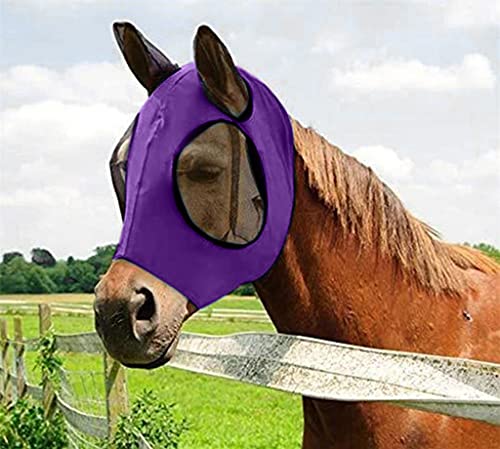 Aunye Fliegenmaske,Horse Fly Lycra Mask,Anti-Fly Mesh,mit Ohren-und UV-Schutz,Fliegenschutz für Pferde/Cob/Pony Equestrian Mesh-Augen (Lila) von Aunye