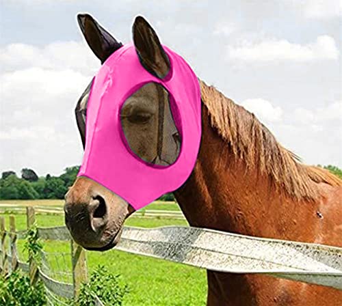 Aunye Fliegenmaske,Horse Fly Lycra Mask,Anti-Fly Mesh,mit Ohren-und UV-Schutz,Fliegenschutz für Pferde/Cob/Pony Equestrian Mesh-Augen (Rosa) von Aunye