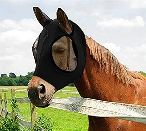 Aunye Fliegenmaske,Horse Fly Lycra Mask,Anti-Fly Mesh,mit Ohren-und UV-Schutz,Fliegenschutz für Pferde/Cob/Pony Equestrian Mesh-Augen (Schwarz) von Aunye