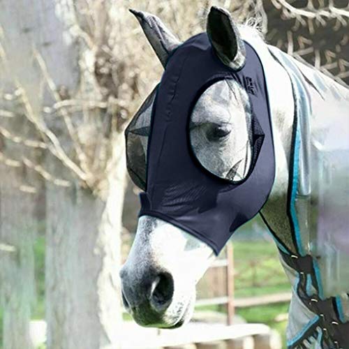 Aunye Fliegenmaske,Horse Fly Lycra Mask,mit Ohrenschutz,Mesh Vermeidet UV-Strahlen,Fliegenschutz für Pferde/Cob/Pony Equestrian Mesh-Augen von Aunye