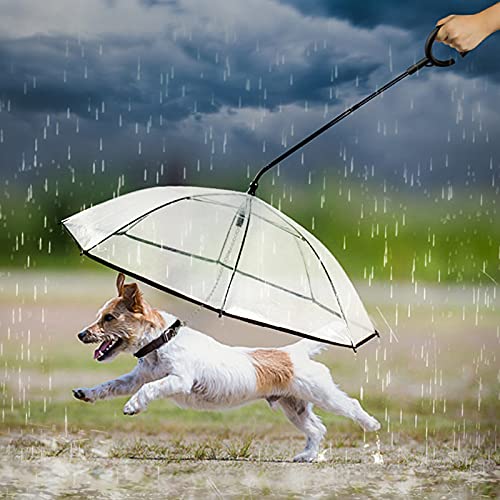 Aunye Hunde Regenschirm mit Leine,regendicht,Pet Umbrella Transparenter wasserdichter Hundeschirm,Regenschutzzubehör für Haustiere im Freien,Durchmesser 70 cm von Aunye