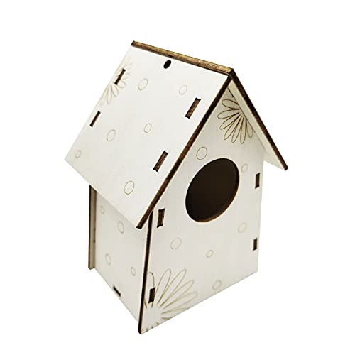 Aunye Nistkasten Vogelhaus Box aus Holz - Bunt Bedruckt Motiv Vogelhäuschen Vogelhaus Vogelnest Mit Vogelloch Holznistkasten - Nisthilfe mit Einflugloch (B) von Aunye