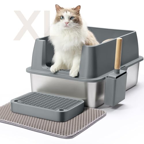 Aupures Edelstahl-Katzentoilette mit Deckel, XL-Katzentoilette, hohe Seiten, extra große Katzentoilette, Edelstahl, hält länger und auslaufsicher, einfache Reinigung, dunkelgrau, Größe XL Aupures Edelstahl-Katzentoilette mit Deckel, XL-Katzentoilette, hohe Seiten, extra große Katzentoilette, Edelstahl, hält länger und auslaufsicher, einfache Reinigung, dunkelgrau, Größe XL von Aupures