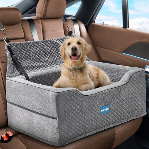 Aupures Hunde-Auto-Sitzerhöhung, perfekt für mittelgroße Hunde unter 25 kg, für zwei kleine Hunde mit verstellbarer Höhe, Haustier-Autositz aus Stoff (grau) von Aupures