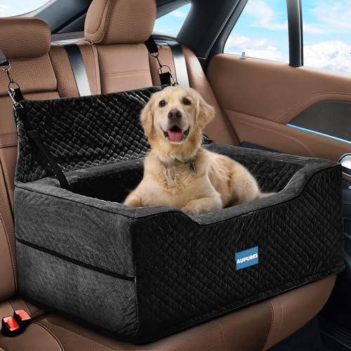 Aupures Auto-Sitzerhöhung für Hunde – groß/haustierfreundlich, unter 25 kg, zwei kleine Hunde, verstellbare Höhe, Stoff (schwarz) von Aupures